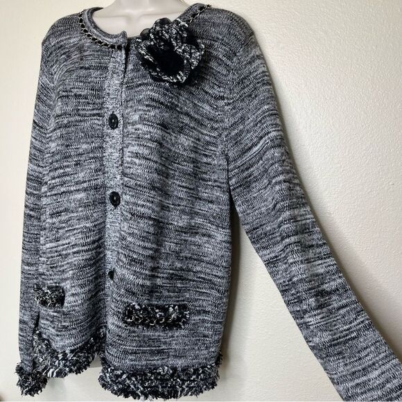 Lane Bryant Metallic Fringe Button Front Cardigan Black White Women Size 14/16 - Picture 4 of 15